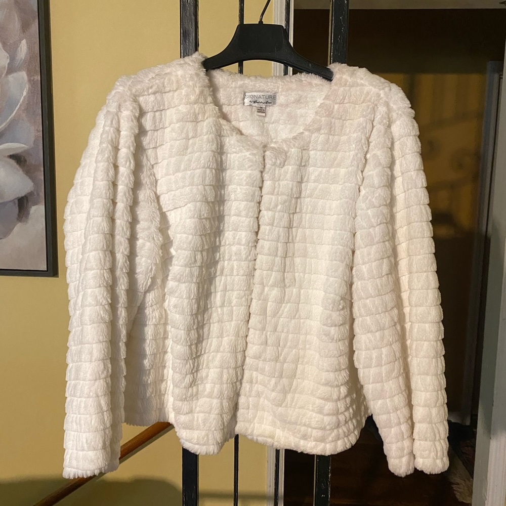 White fluffy crop jacket